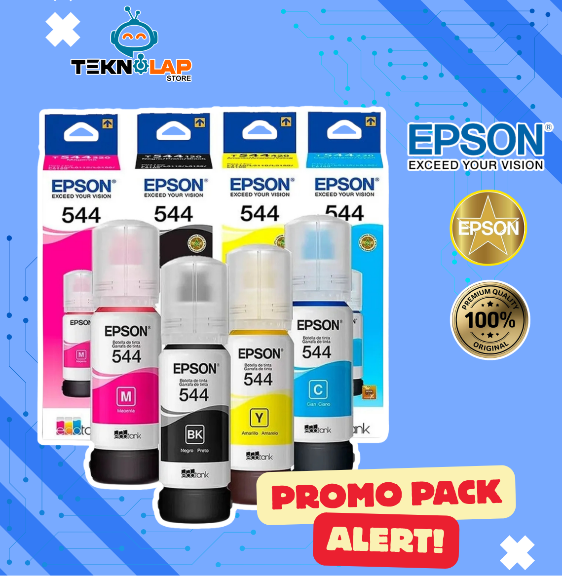 Pack De 4 Botellas De Tinta Epson T544 Negro/Cyan/Magenta/Amarillo