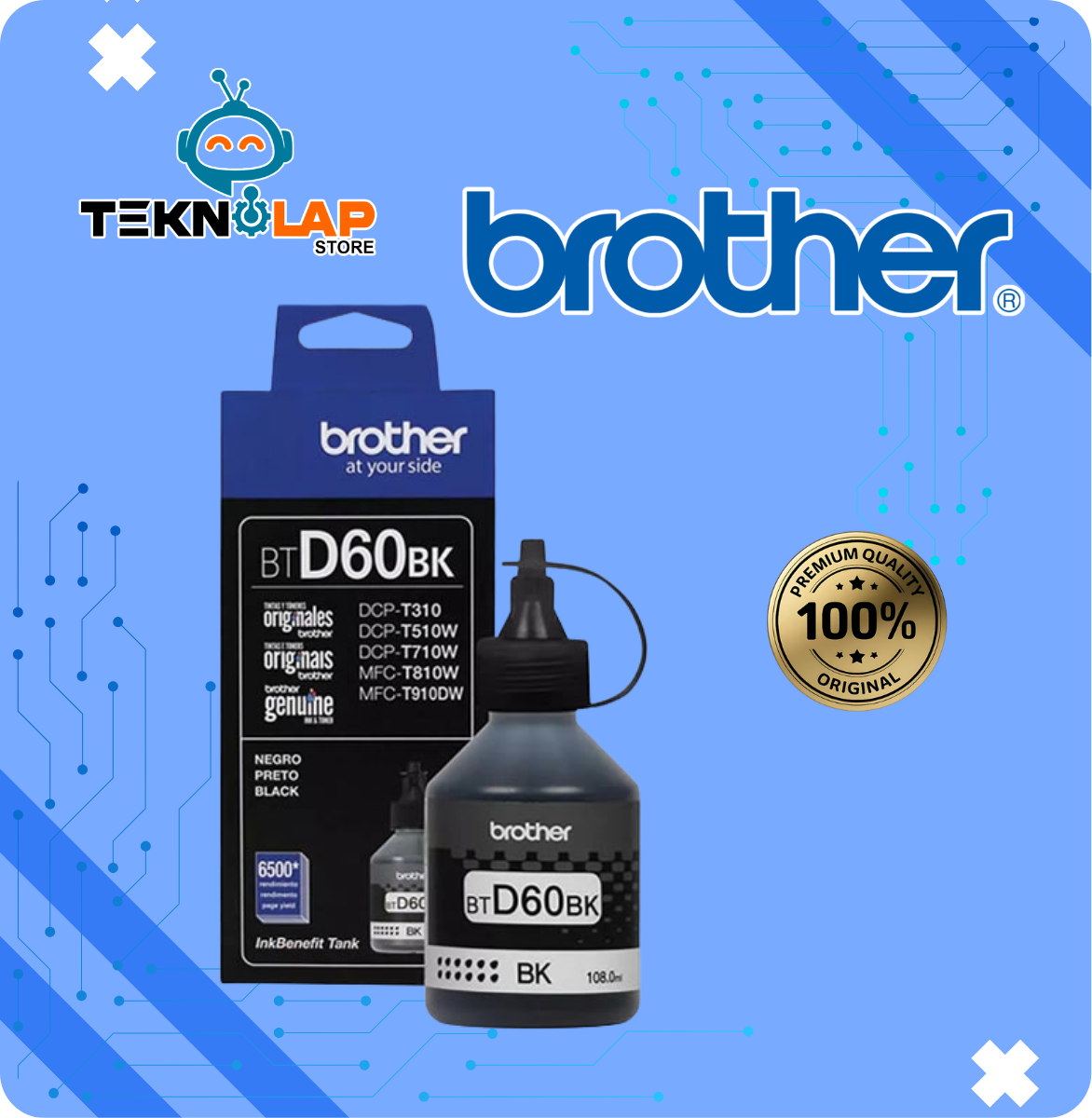 TINTA BROTHER BTD60BK P/T310/T510/T710 BLACK