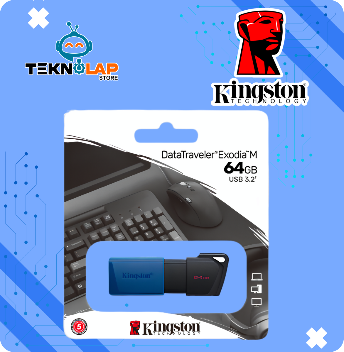 Memoria Flash USB Kingston DataTraveler Exodia M, 64GB, USB 3.2 Gen 1, Azul