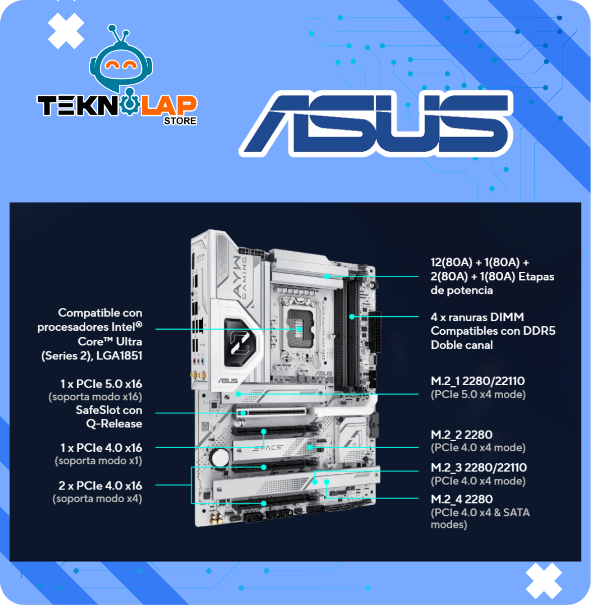 PLACA ASUS Z890 AYW GAMING WIFI W ATX DDR5 LGA 1851 - Imagen 3