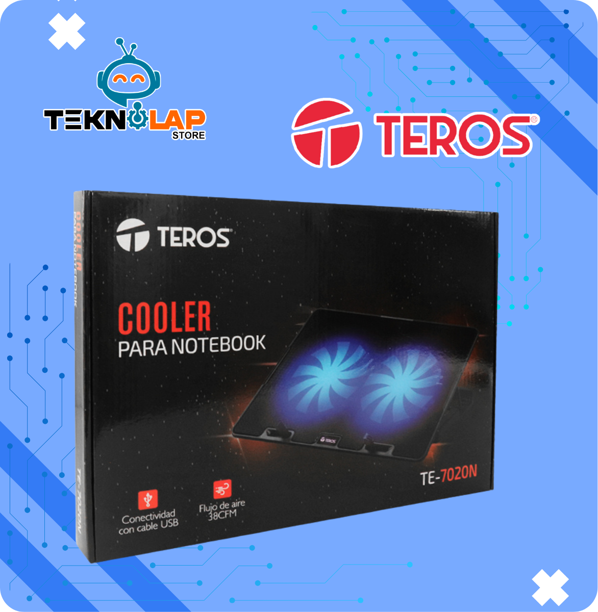 Cooler TEROS TE-7020N, compatible con notebooks de hasta 15.6", 2 fan de 12cm