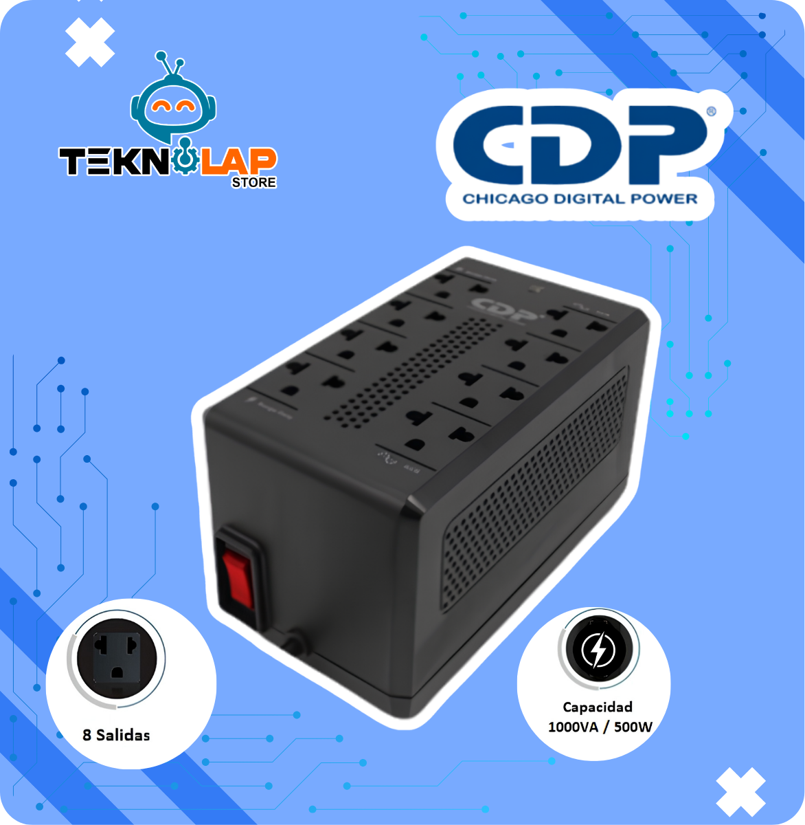 ESTABILIZADOR CDP RAVR1008I 1000VA/500W 8 SALIDAS (RAVR1008I)