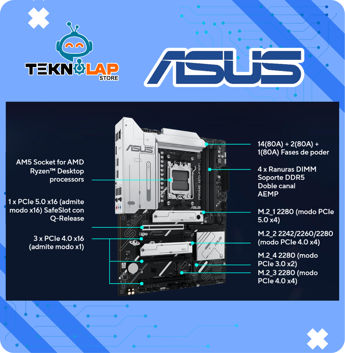 PLACA ASUS PRIME X870-P WIFI ATX DDR5 AMD AM5 - Imagen 3
